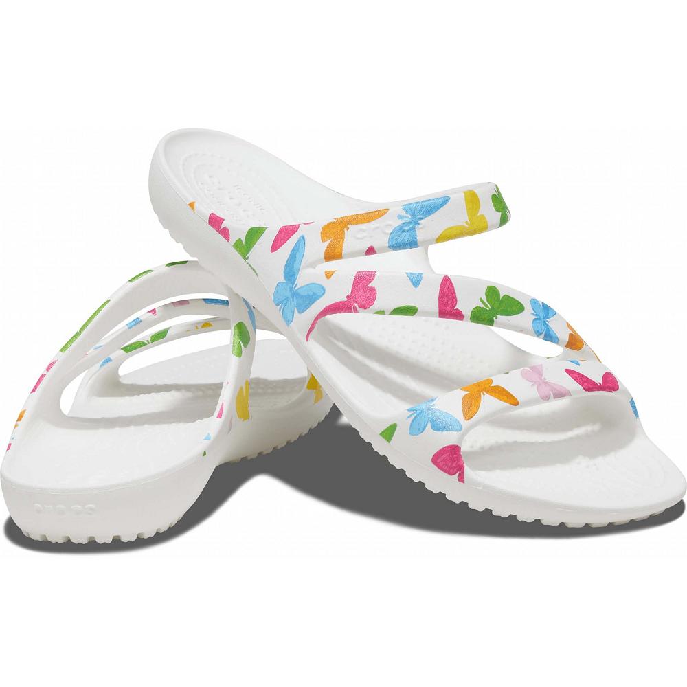 White / Multi Women's Crocs Women's Kadee II Graphic Sandal Slides | NZ 0599QMAZ